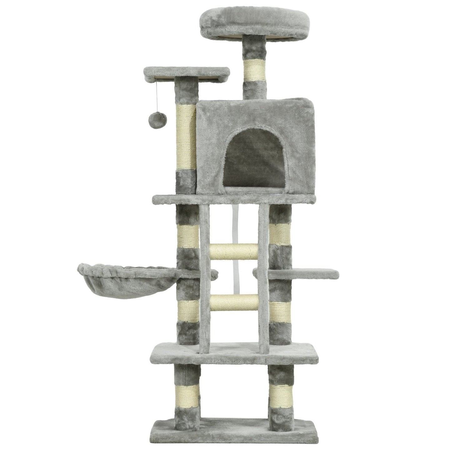 132cm Cat Tree with Scratching Post, House, Hammock, Grey